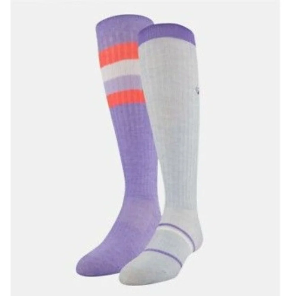 2 Pair Under Armour UA Youth Girl's Training Knee High Socks Purple Size Sm NWT